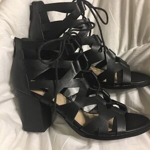 Forever 21 Black Strappy Lace-Up Block Heel Sandals